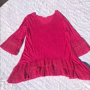 Crochet trimmed hot pink tunic